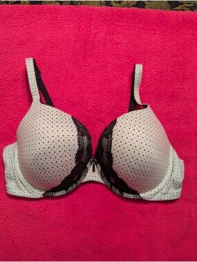 Victoria's Secret Perfect Coverage Bra 38D White Black Polka Dot Lace Underwire